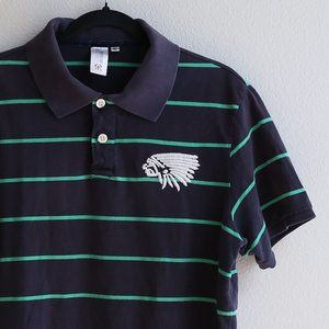 RARE Vintage Short Sleeve Men's Striped Polo Shirt Embroidered Navy Green XL